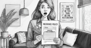 A young woman surprised at realizing she has a high deductible after seeing her homeowner policy.