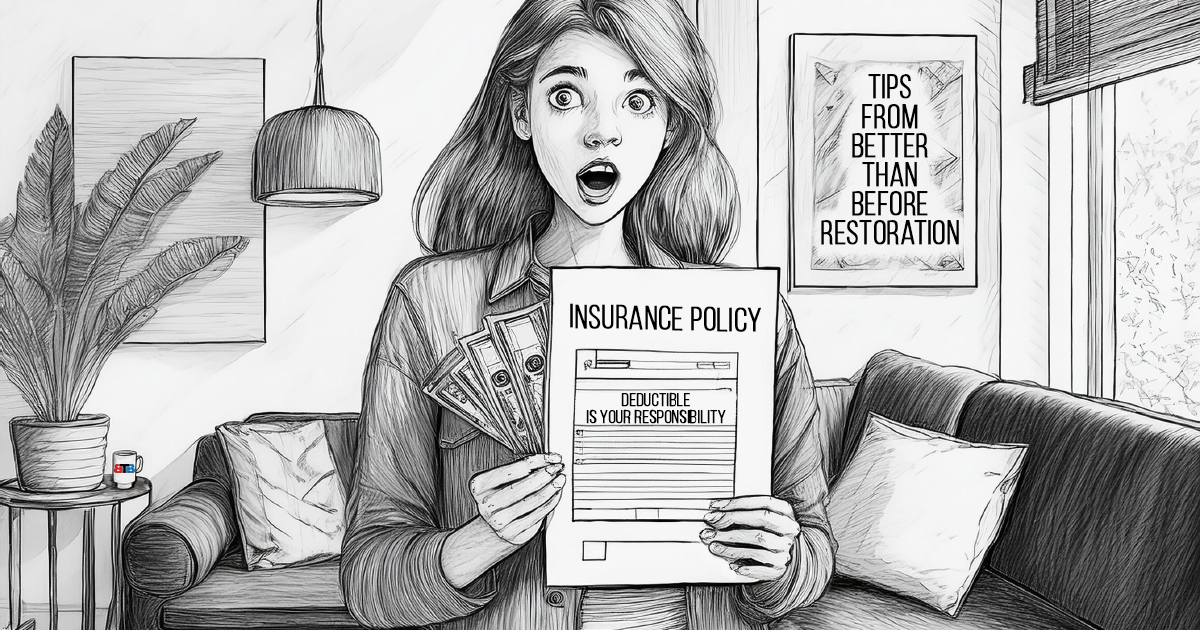 A young woman surprised at realizing she has a high deductible after seeing her homeowner policy.